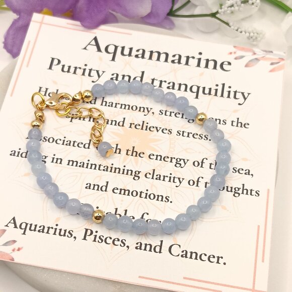 Minimalist Bracelet with Natural Aquamarine - Picture 3 of 12